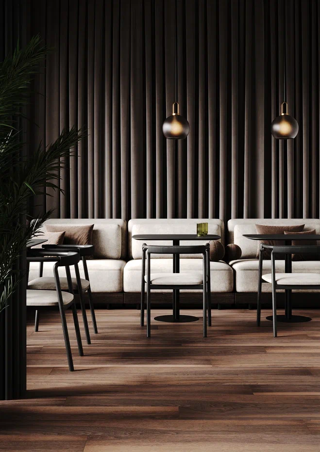 Кварцвиниловый SPC ламинат Home Expert Natural Орех Макадамия 727-02 1220×150×3,5 фото в интерьере